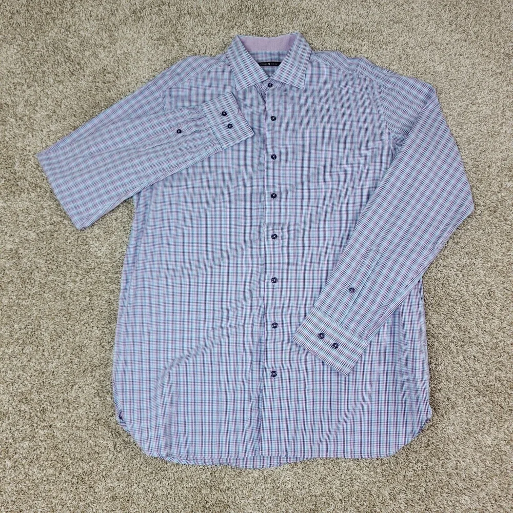 Hammer Made Mens 41/16 Multicolor Plaid Check Button Up Long‎ Sleeve Italy Made